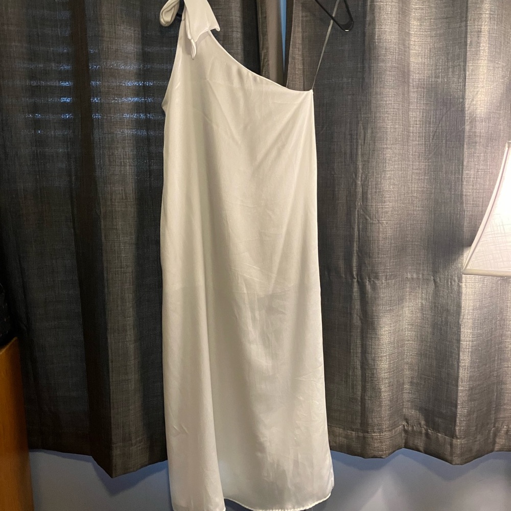 Tyche one shoulder hammered satin dress